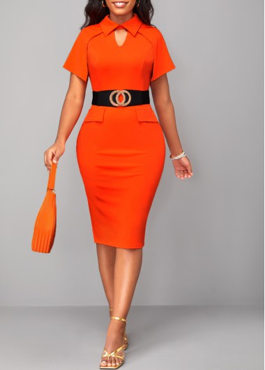 Orange Cut Out Polo Collar Bodycon Dress