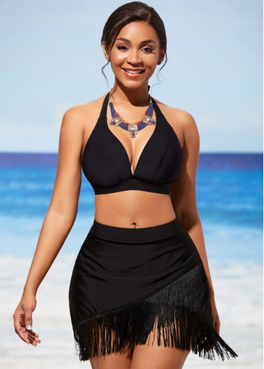 Tie Back Black Backless Bikini Top