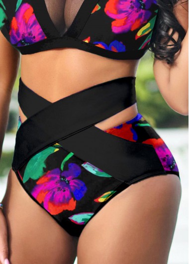 High Waisted Multi Color Floral Print Bikini Bottom