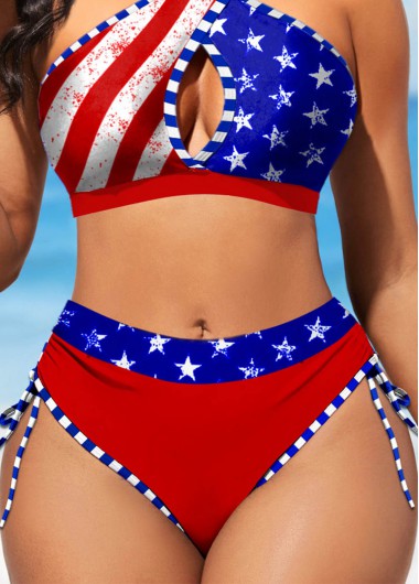 Mid Waisted Red Flag Print Bikini Bottom