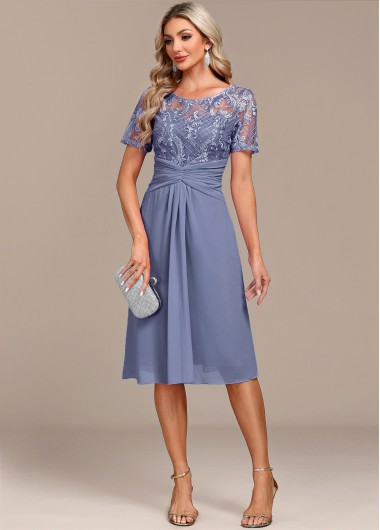 ROTITA Lace Split Dusty Blue H Shape Dress