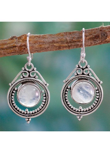 Metal Silvery White Round Detail Earrings