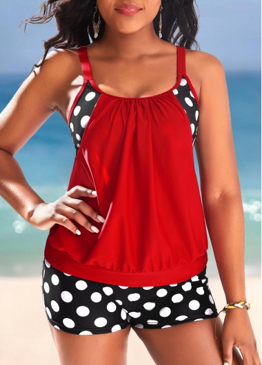 Polka Dot Fake 2in1 Red Tankini Top