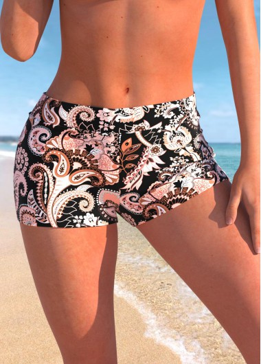 Paisley Print Light Pink Mid Waisted Swim Shorts