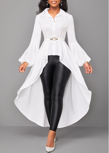 Long Sleeve Asymmetry White Shirt Collar Blouse