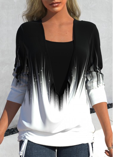 Ombre Fake 2in1 Black Square Neck Sweatshirt