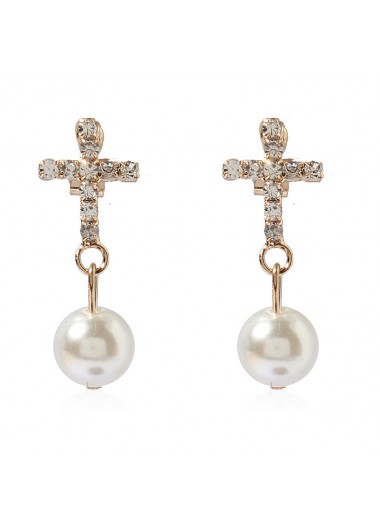 Pearl Round Silvery White Metal Earrings