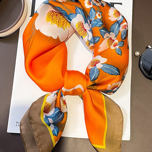 Floral Printed Contrast Color Shawl&Scarf ORANGE-One_size SkuCY-!115055MaterialSilk Imitation FeatureFloral Printed