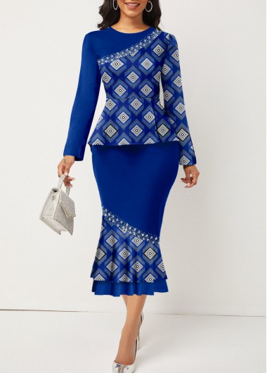 Tribal Print Fake 2in1 Navy Bodycon Dress