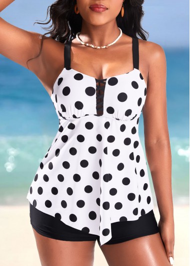 Polka Dot White Asymmetry Tankini Top