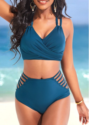 ROTITA Criss Cross Double Straps Turquoise Bikini Top