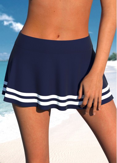 High Waisted Navy Stripe Print Pantskirt