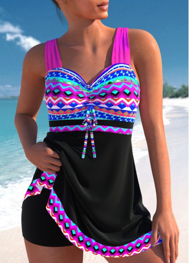 ROTITA Bowknot Neon Rose Red Swimdress Top
