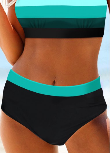 Mid Waisted Cyan Striped Bikini Bottom