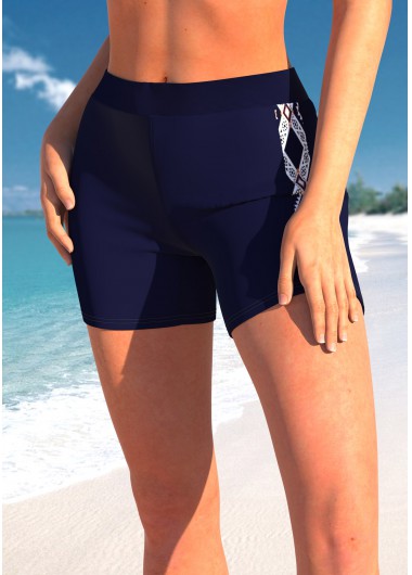 Mid Waisted Navy Tribal Print Swim Shorts