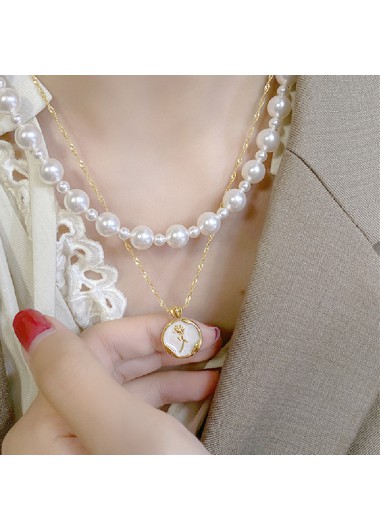 Round Pearl Layered Design Golden Necklace Set