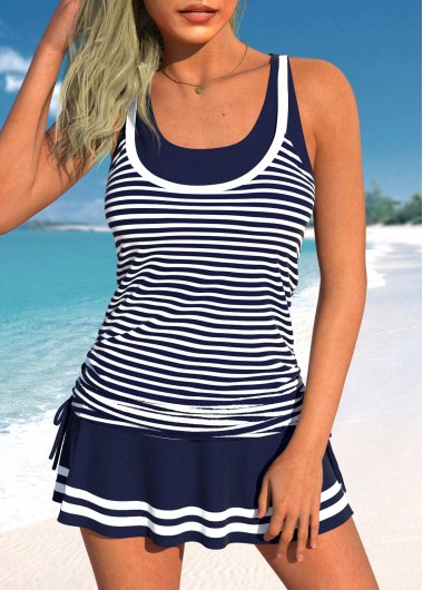 Navy Plus Size Striped Tankini Top