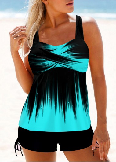Cyan Ombre Plus Size Tankini Top