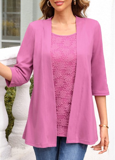 Lace Faux Two Piece Purple T Shirt