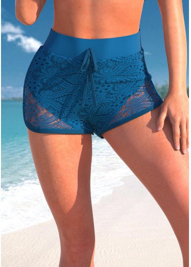 ROTITA Mid Waisted Lace Panel Navy Swim Shorts