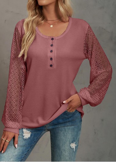 Lace Deep Red Round Neck T Shirt