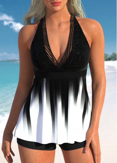 Ombre Criss Cross Black Tankini Top