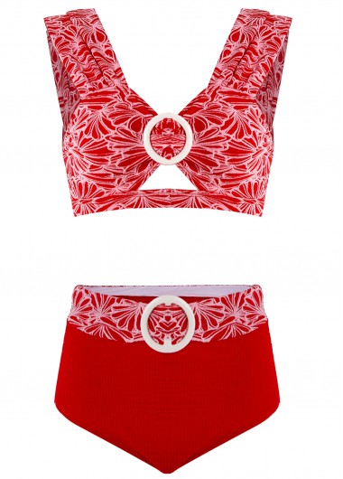 ROTITA Red Floral Print Bikini Top