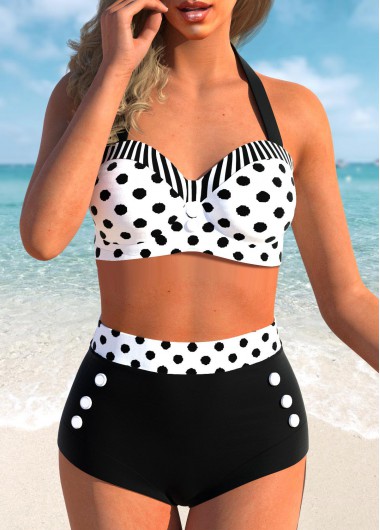 Polka Dot Patchwork White Bikini Top