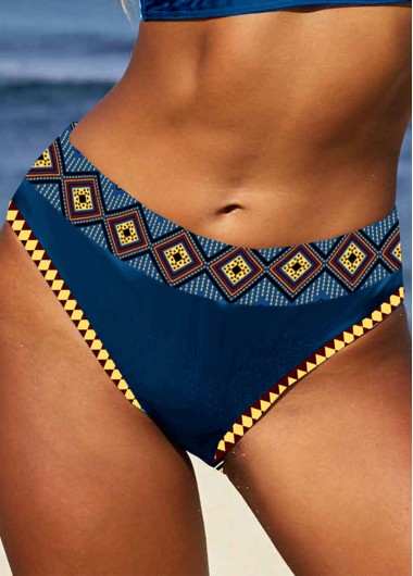 ROTITA Peacock Blue Tribal Print Mid Waisted Bikini Bottom