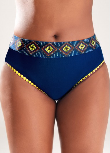 Mid Waisted Peacock Blue Tribal Print Bikini Bottom