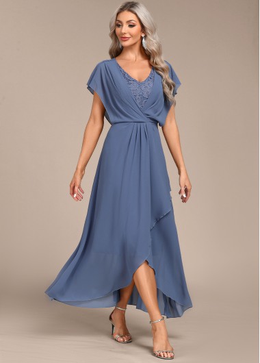 ROTITA Lace Dusty Blue V Neck Maxi Dress