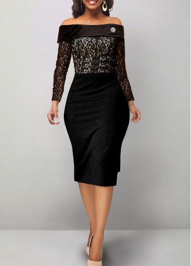 Long Sleeve Lace Black Off Shoulder Bodycon Dress