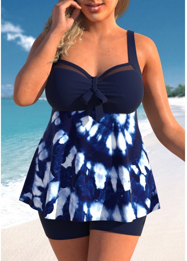 Navy Plus Size Tie Dye Print Tankini Top
