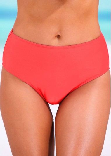 High Waisted Coral Red Stretch Bikini Bottom