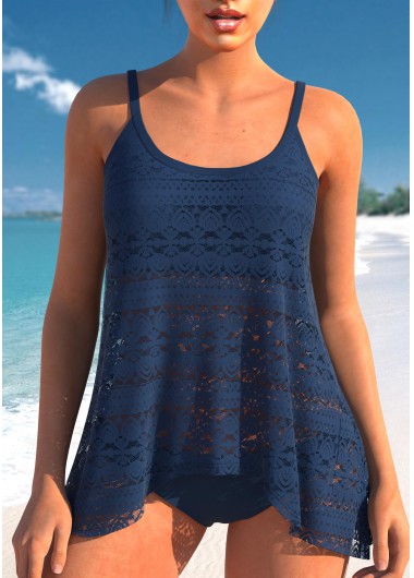 Spaghetti Strap Lace Navy Tankini Top
