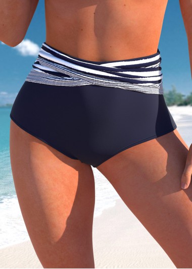High Waisted Navy Striped Bikini Bottom