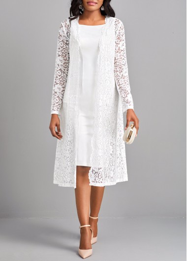 Lace Two Piece Suit Square Neck White Dress