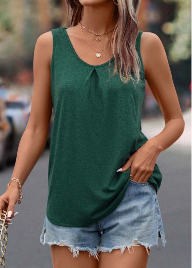 Scoop Neck Blackish Green Asymmetric Hem Tank Top