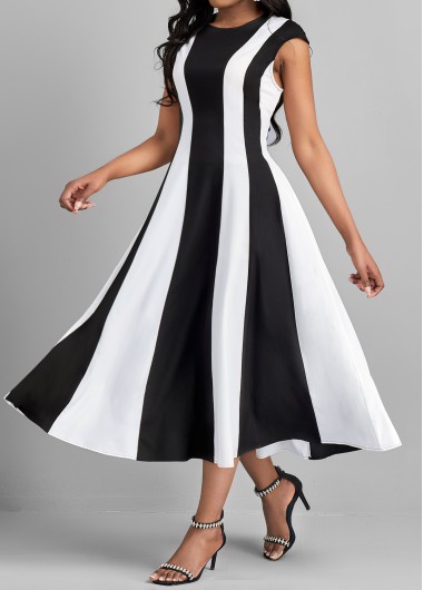 Round Neck Zipper Black Short Sleeve Dress