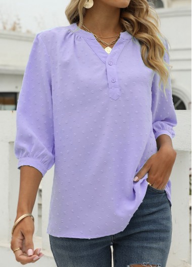 Split Light Purple 3/4 Sleeve Blouse