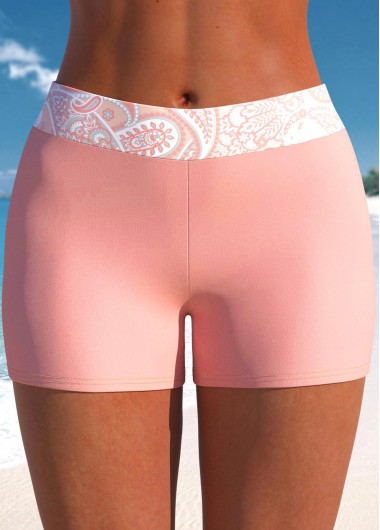 Pink Mid Waisted Paisley Print Swim Shorts