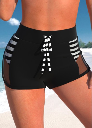 ROTITA Black Striped High Waisted Swim Shorts