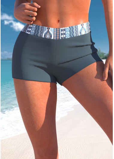 Tribal Print Dusty Blue Mid Waisted Swim Shorts