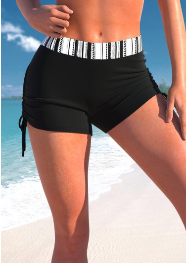 ROTITA Black Striped Mid Waisted Swim Shorts