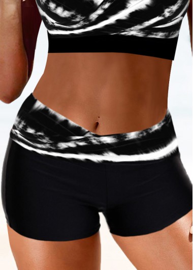 ROTITA Black Tie Dye Print Mid Waisted Swim Shorts