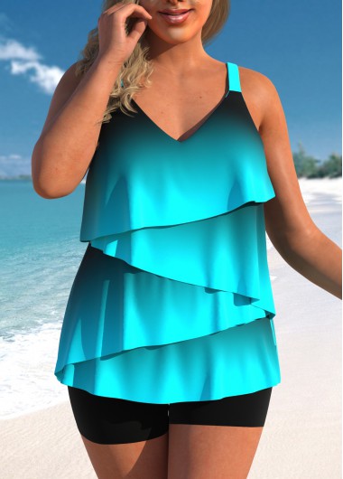 Cyan Plus Size Ombre Layered Tankini Top