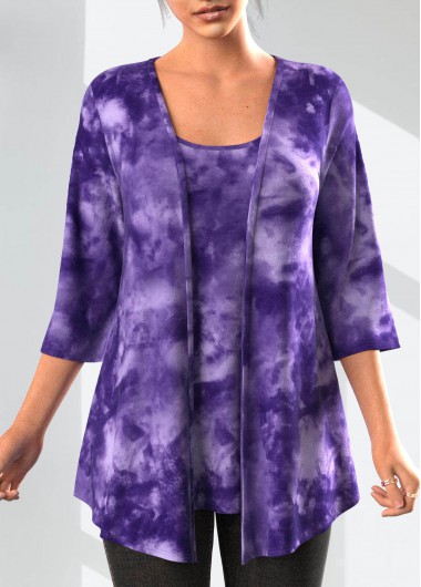 Dark Purple Tank Top and 3/4 Sleeve Cardigan