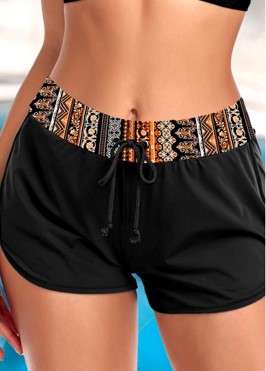 ROTITA Black Tribal Print Mid Waisted Swim Shorts