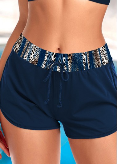 Mid Waisted Leopard Peacock Blue Drawstring Swim Shorts