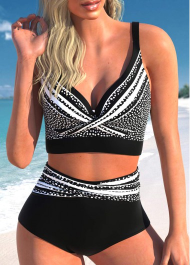 Polka Dot Criss Cross Black Bikini Top